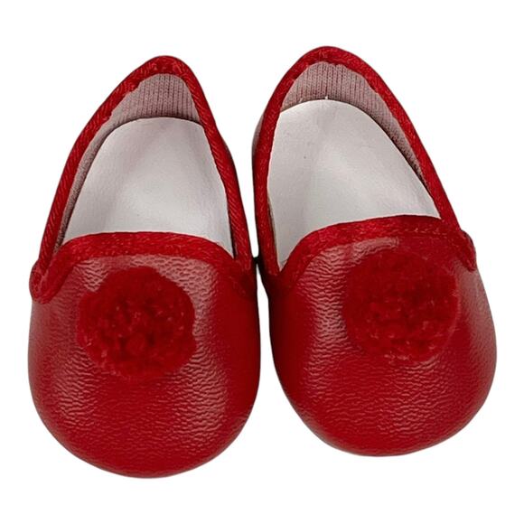 American Girl Kits Pajama Slippers Red Holiday Doll Shoes Pom Pom Slip On Vtg - Picture 1 of 6